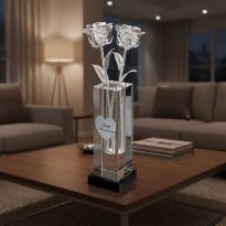 2 Illuminated 11" Platinum Roses in 8" Personalized Crystal Vase